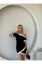 Women's Short Sleeve Asymmetric Cut Collar Stripe and Accessory Detailed Modal Dress