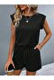 Women's Short Sleeve Padded Waist Tie Short Viscose Jumpsuit