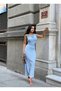Women's Baby Blue Accessory Detailed Degaje Collar Long Dress