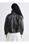 Brown Stand Collar Oversize Women's Leather Look Coat - 5