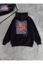 Long Sleeve Hooded Sweatshirt with Front and Back Print - Black - 4