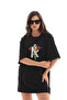 Unisex Crew Neck Printed Oversize T-Shirt - Black - 3