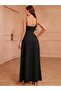 Women's Rope Strap Double Breasted Collared Slit Long Imported Crepe Dress - 4