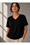 Women's V-Neck Basic T-Shirt Short Sleeve Summer Regular Fit T-Shirt - Black - 4