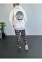 Men's printed three-thread hooded oversized sweatshirt - white - 2