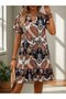 Women's Short Sleeve V-Neck Patterned Short Single Jersey Dress - 5