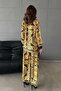 Women's Yellow Shirt and Trousers Set with Shawl Patterned Wide Leg Long Sleeves - 5