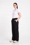 Women's Black Palazzo Cut Combed Cotton Sweatpants Loose Leg High Waist Casual Comfortable - 2
