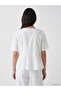 White Tie-Neck Embroidered Ruffle Blouse - 5