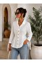 Women's White Waist Detailed Tie-Sleeve Shirt - 4