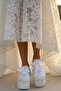 White Pearl Crystal Stone Platform Bridal Shoes 7 cm Wedge Heel Comfortable Evening Dress Wedding Shoes - 7