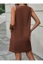 Women's Sleeveless Thick Strap Button Detail Pocketed Linen Dress - 4