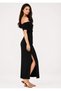 Women's Madonna Collared Waist Gathered Side Slit Midi Sandy Dress - 3