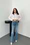 Women's White Poplin Shirt with Detachable Waist Pocket, Long Sleeve Buttoned Shirt Collar - 3