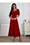 Women's Short Sleeve V-Neck Front Gathered Long Imported Crepe Dress - 2