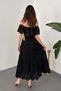 Women's Black Off-Shoulder Brode Maxi Dress with Flounce Collar and Flared Cut in Cotton - 5