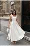 Women's White Maxi Length Square Neck Floral Appliqué Flared Strap Satin Dress