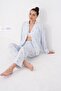 Shirt Collar Long Sleeve Front Heart Button Pocket Detailed Mini Teddy Bear Patterned Women's Pajama Set with Pants Premium Cotton