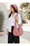 Red Ecru Striped Fabric Shoulder Bag with Wide Strap Daily Tote Bag - 2