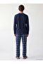 Navy Blue Regular Fit Plaid Men's Pajama Set W62712F8 - 3