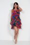 Women's Cross-Flounce Lined Monalya Pattern Short Chiffon Dress - 3