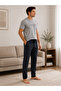 Men's Gray Printed Cotton Plaid Pants Pajama Set Short Sleeve Casual Home Wear - 2