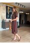 Women's Short Sleeve Crew Neck Side Slit Stripe Detailed Modal Midi Dress - 7