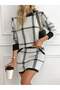 Women's Plaid Patterned Knitwear Double Set with Mini Skirt and Crew Neck Sweater Set - 8