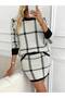 Women's Plaid Patterned Knitwear Double Set with Mini Skirt and Crew Neck Sweater Set - 4