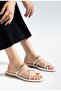 Gold Women's Slippers Short Flat Heel White Straps Gold Accessory Detail Casual Flip Flops - 2