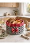 Gray Knitted Bread Bowl - with Red Bow Detail