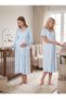 New Season Blue Lace Detailed 100% Cotton Special Design Maternity Dressing Gown and Nightgown Set with Breastfeeding Feature - 2