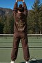 Women's Oversize Tracksuit Set Wellness Club Printed a Brown – Hooded Top, Elastic Bottom