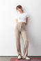 Women's Beige Buttoned Modal Lycra High Waist Elastic Trendy Trousers - 2