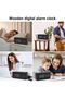 Wooden LED Alarm Clock Black Brown MDF PVC Temperature Humidity Display Auto Time Correction Brightness Bedside Decor 12/24H Weekend - 3