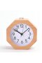 Solid wood pointer small alarm clock, silent watch - octagonal yellow