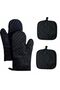 4-Piece Oven Mitts Baking Tray Set Extended Kitchen Oven Mitts Heat Resistant 500°F Silicone Non-Slip Surface Black