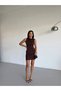 Women's Brown Draped Waist Sandy Fabric Mini Dress Hzl25S-Fry122981 - 5