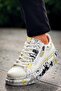 Zrk-X02 Premium Zippered Lace-Up Crocodile White Yellow Men's Sneaker - 4