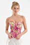 Women's Corset with Covered Bust Part and Floral Fabric Detailed Design - 3