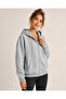 Women's Light Gray Melange Oversize Zippered Hooded Sweatshirt with Kangaroo Pocket - 5
