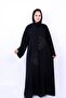 Women's Elegant Black Abaya with Floral Textured Patchwork and Micro-Beading - 6