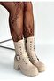 Linma Beige Nubuck Lace-Up Heeled Boots - 2