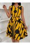 Women's sleeveless v-neck patterned short supreme dress with belted waist - 3
