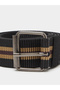 Men Black Striped Pin Buckle Belt - 3