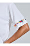 White Floral Embroidered Cuff Short Sleeves T-Shirt - 4