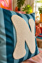 Punch Embroidered Throw Pillow Cover - 43*43 cm - Blue Letter N - Pnk001 - 2