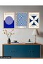Blue Bauhaus 3 Piece Wooden Framed Painting Act - 3