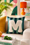 Punch Embroidered Throw Pillow Cover - 43*43 cm - Green Letter m - Pnk001