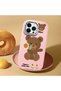 iPhone 12 Pro Compatible Case Camera Protector Pink Silicone Couple Phone Case with Bear Pattern - 2